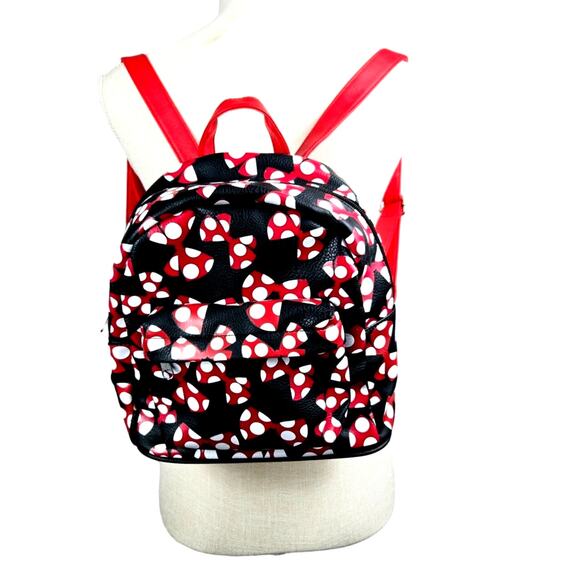 Disney Parks Backpack Minnie Mouse Large Bow Bag w/ Mickey Cupcake Keychain - Picture 2 of 13
